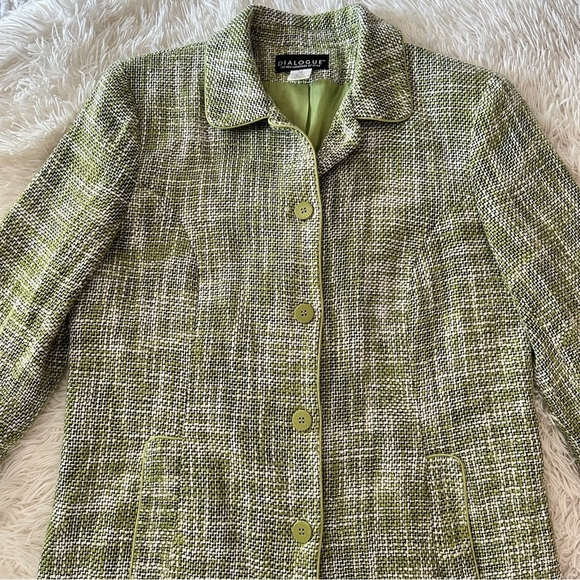 Dialogue Olive Houndstooth Tweed Trench Coat Size 10 - Picture 14 of 16